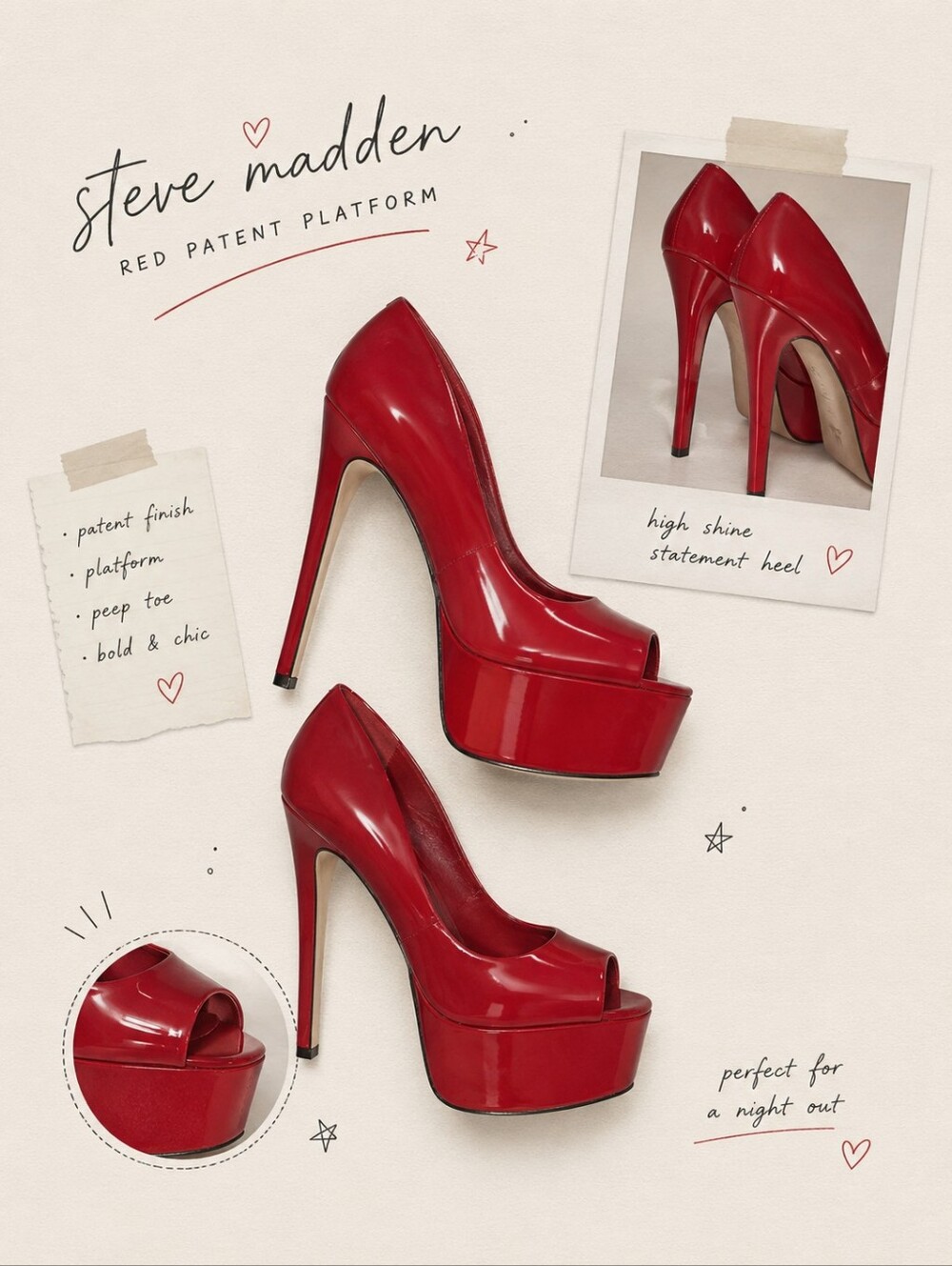 Steve Madden Red Patent Platform Peep-Toe Stilettos